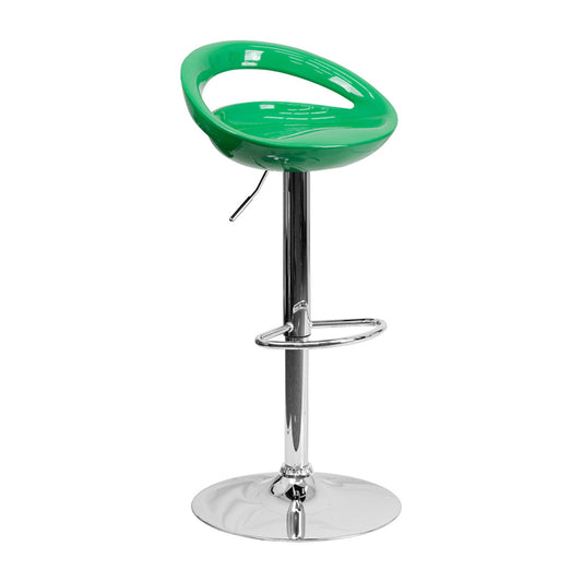 Contemporary Green Plastic Adjustable Height Bar Stool With Chrome Base - CH-TC3-1062-GN-GG