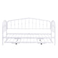 Twin Size Stylish Metal Daybed with Twin Size Adjustable Trundle, Portable Folding Trundle, White