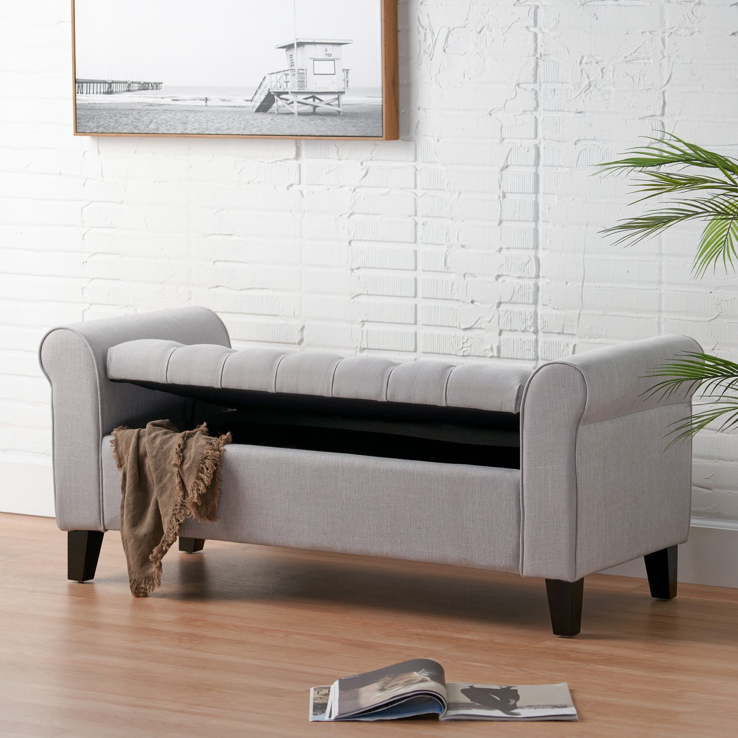 HAYES ARMED STORAGE BENCH