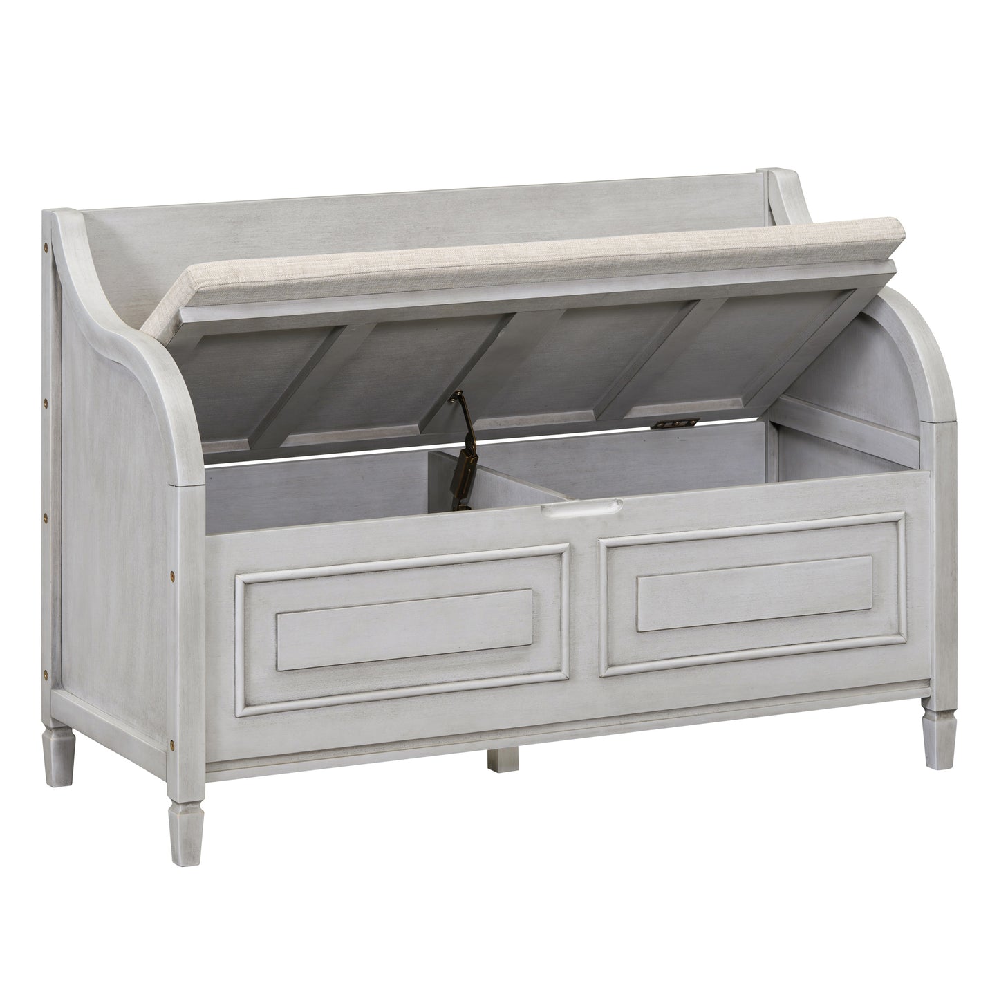 TREXM Rustic Style Solid wood Entryway Multifunctional Storage Bench with Safety Hinge (Gray Wash+ Beige)