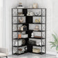 7-Tier Bookcase Home Office Bookshelf,  L-Shaped Corner Bookcase with Metal Frame, Industrial Style Shelf with Open Storage, MDF Board