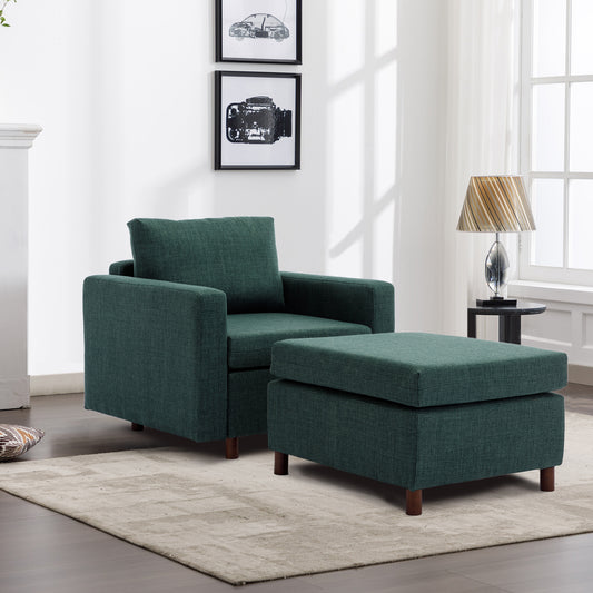 Single Seat Module Sofa Sectional Couch With Armrest With 1 Ottoman,Cushion Covers Non-removable and Non-Washable,Green