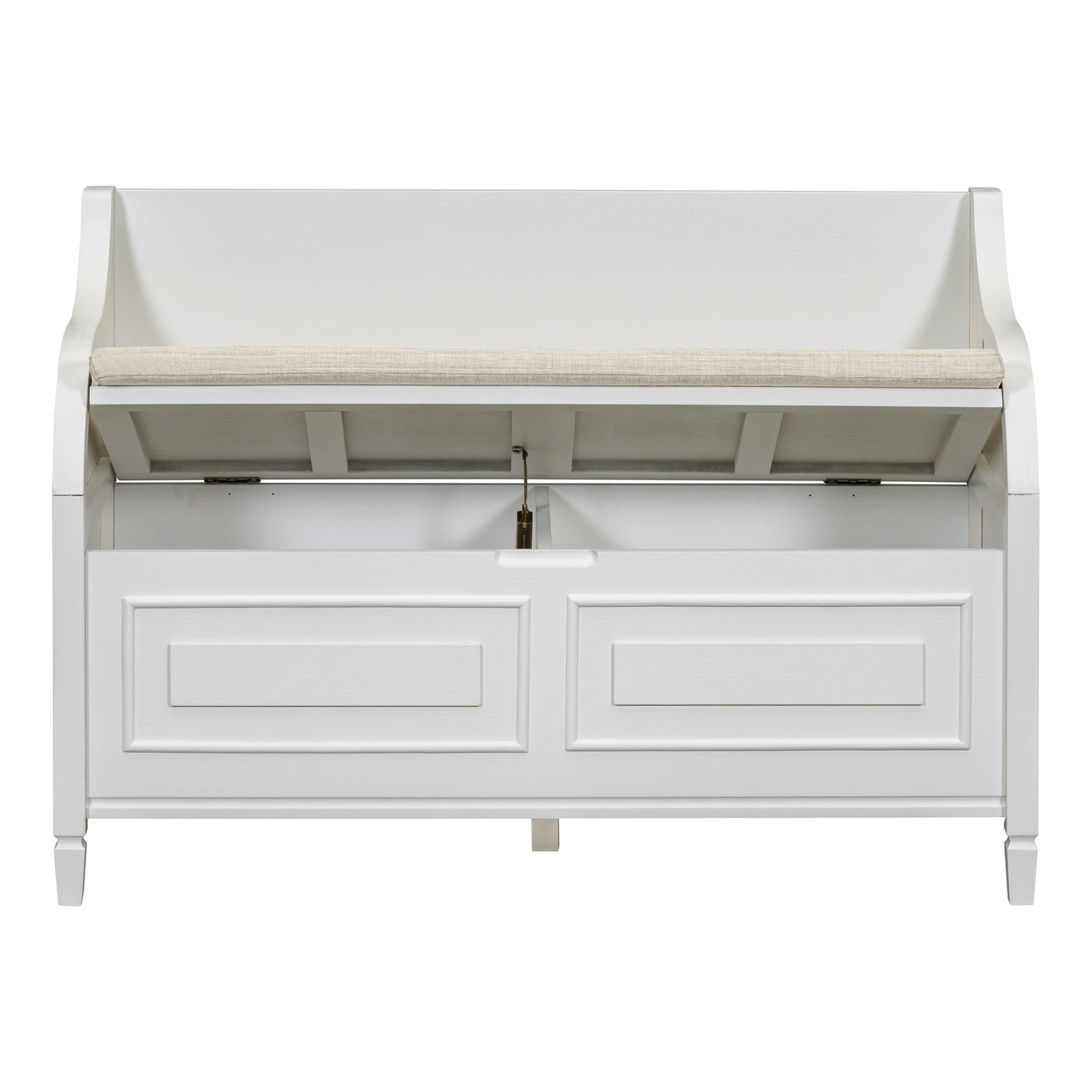 TREXM Rustic Style Solid wood Entryway Multifunctional Storage Bench with Safety Hinge (White+ Beige)