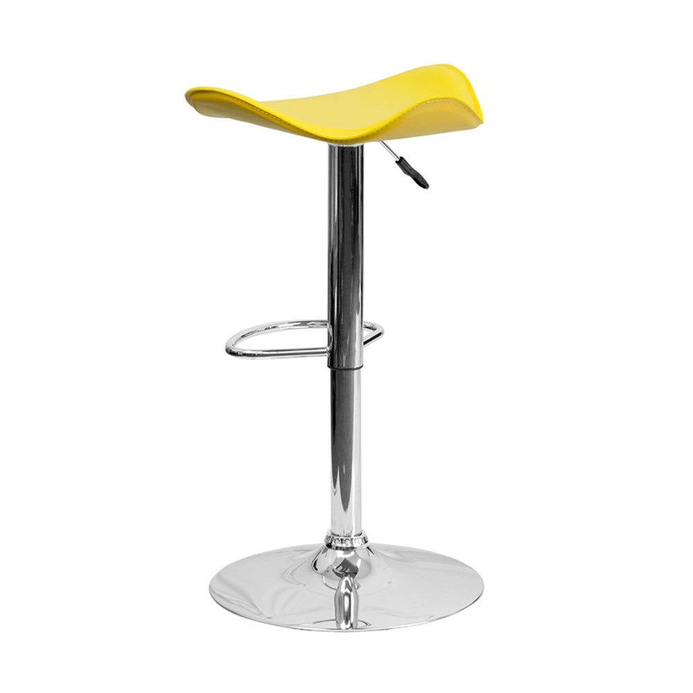 Contemporary Yellow Vinyl Adjustable Height Bar Stool With Chrome Base