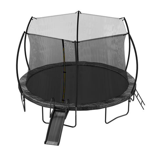 14FT Trampoline with Slide , Outdoor Pumpkin Trampoline for Kids and Adults with Enclosure Net and Ladder