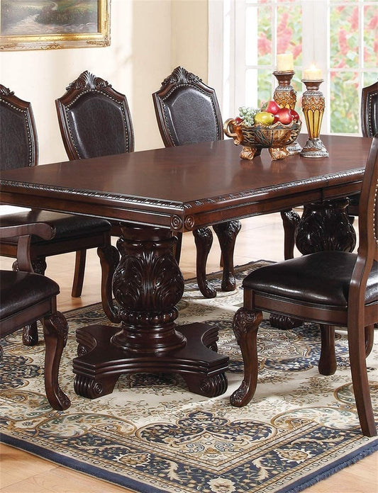 Formal Dining Room Table w Leaf Brown 1pc Dining Table Only Double Pedestal Base Royal Rectangle Table