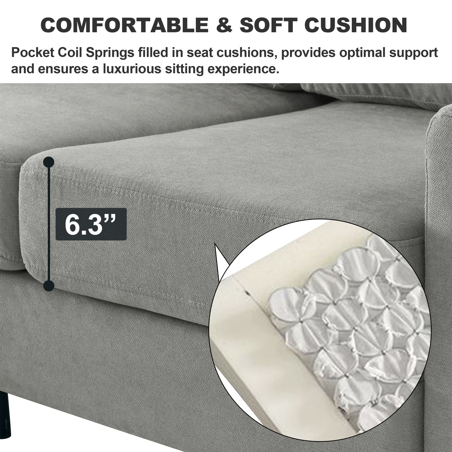 Upholstered Sectional Sofa Couch, L Shaped Couch With Storage Reversible Ottoman Bench 3 Seater for Living Room, Apartment, Compact Spaces, Fabric Light Gray