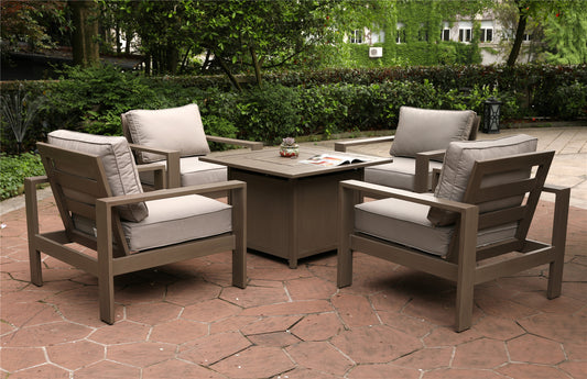 5-Piece Fire Pit Set, 36" Square Chat High Gas Firepit Table, Taupe