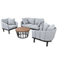 TOPMAX Luxury Modern 4-Piece Outdoor Iron Frame Conversation Set, Patio Chat Set with Acacia Wood Round Coffee Table for Backyard, Deck, Poolside, Indoor Use, Loveseat+Arm Chairs, Gray