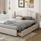 3-Pieces Bedroom Sets Queen Size Upholstered Platform Bed with 4 Drawers, Marble Top Nightstand and Storage Dresser, Beige