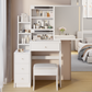 Left Bedside Cabinet Vanity Table + Cushioned Stool, Extra large Sliding mirror, Multi Layer High Capacity Storage, Left Bedside Cabinet, Practical Fashionable Dresser, Modern Makeup Furniture