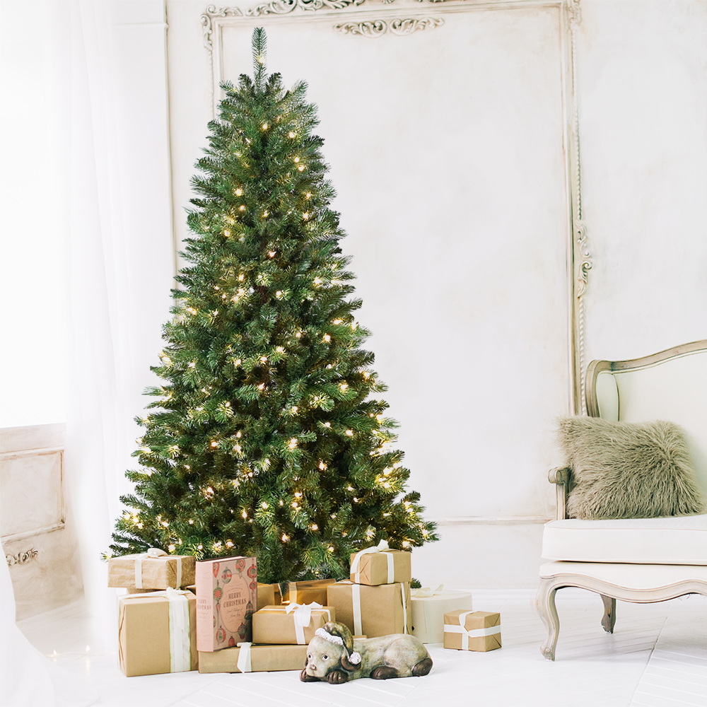 6FT PE/PVC Mixed Automatic Christmas Tree With Lights Xmas Decoration Light Up Holiday Season