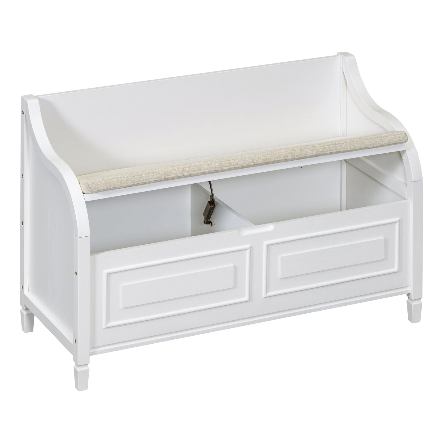 TREXM Rustic Style Solid wood Entryway Multifunctional Storage Bench with Safety Hinge (White+ Beige)