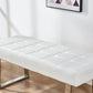 Dining Chairs Soft Long Seat Dining Bench White Black Grey Faux Leather Steel Base Lounge Stool (White)