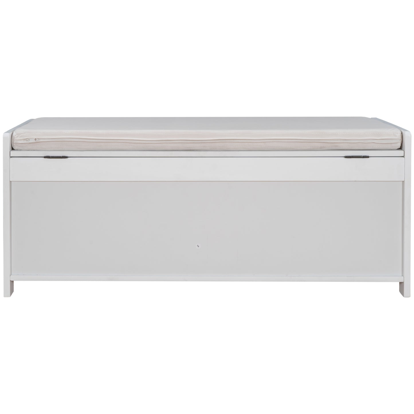 TREXM Storage Bench with 3 Shutter-shaped Doors, Shoe Bench with Removable Cushion and Hidden Storage Space (White, OLD SKU: WF284226AAK)