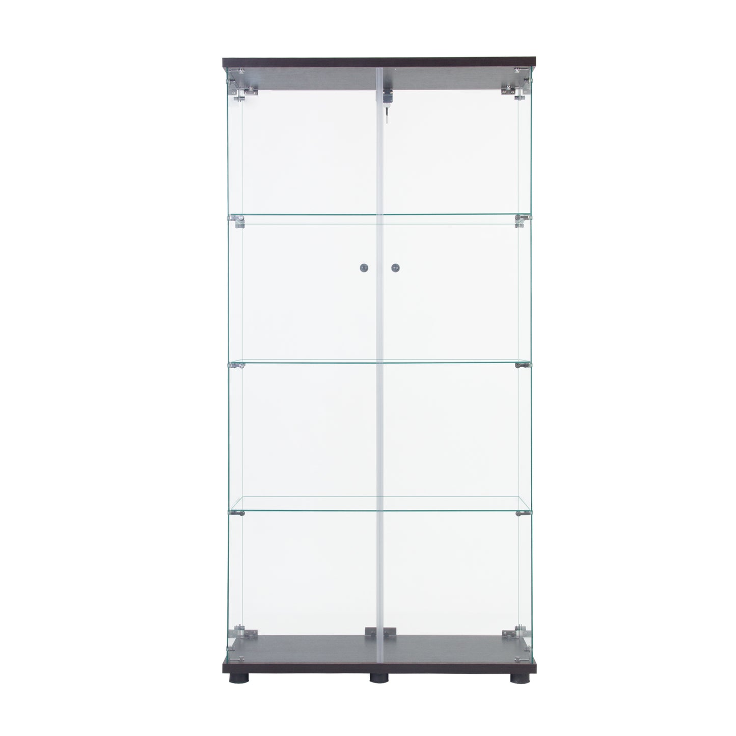 Two Door Glass Cabinet Glass Display Cabinet with 4 Shelves, Black