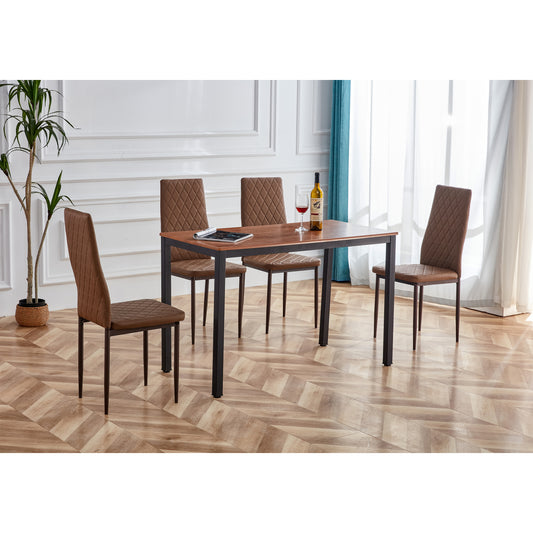 Retro style dining table and chair hotel dining table and chair conference chair outdoor activity chair pu leather high elastic fireproof sponge dining table and chair 5-piece set(dark coffee+coffee)