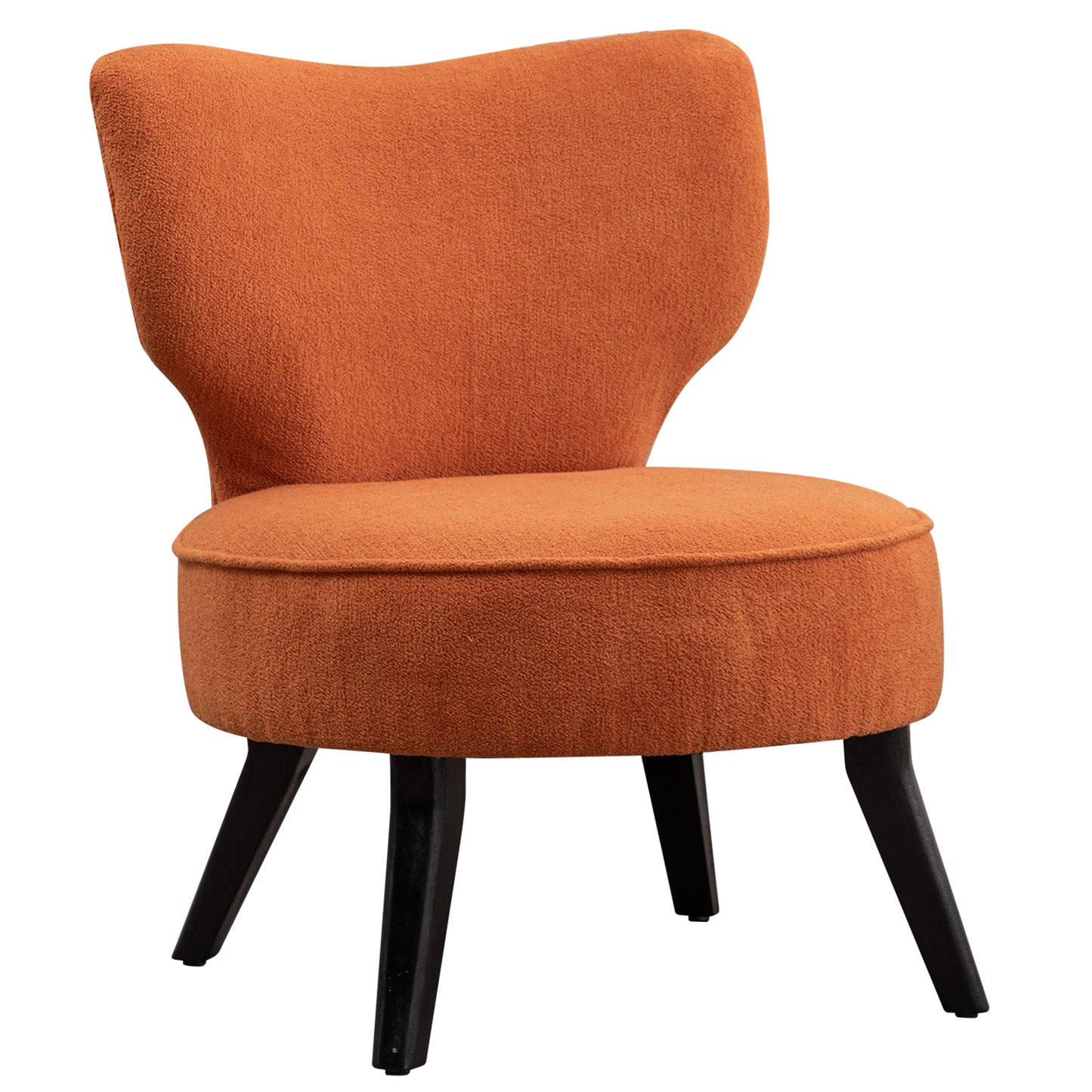 Teddy velvet Single accent chair, wooden legs, padded upholstery, High density foam, small modern armless chair, living room bedroom, ORANGE