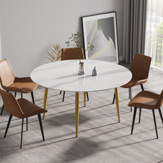 59.05"Modern man-made stone round golden metal dining table-position for 6 people