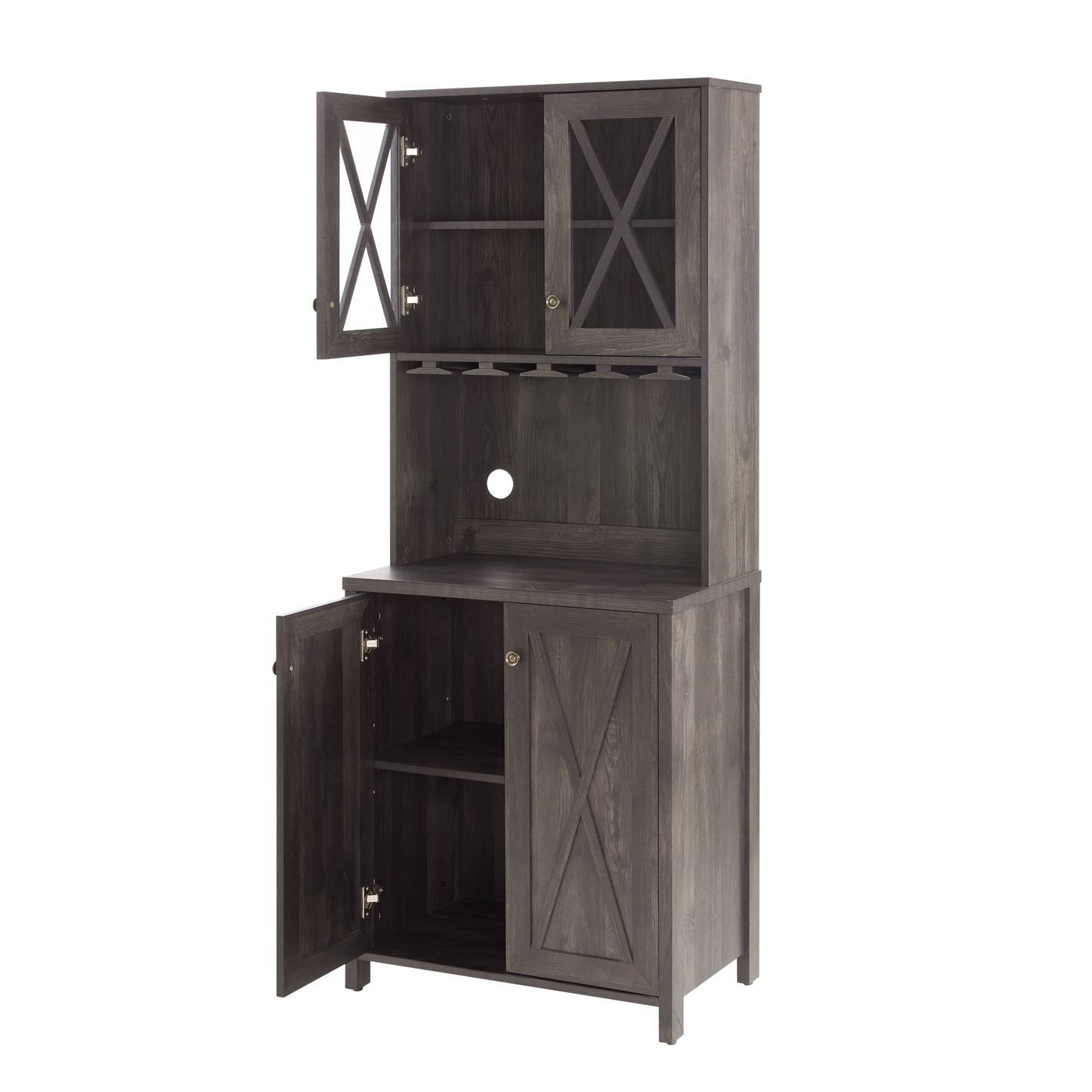 Farmhouse Bar Cabinet for Liquor and Glasses, Dining Room Kitchen Cabinet with Wine Rack, Sideboards Buffets Bar Cabinet L26.89''*W15.87''*H67.3'' Charcoal Grey