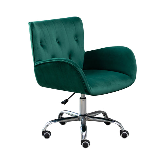 velvet office chair, modern velvet tufted home office chair with wheels, adjustable height swivel, comfortable armchair,button tufted chair,Suitable for study, bedroom, living room, Green