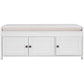 TREXM Storage Bench with 3 Shutter-shaped Doors, Shoe Bench with Removable Cushion and Hidden Storage Space (White, OLD SKU: WF284226AAK)