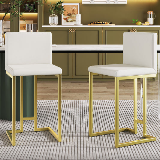 25.8" Counter Height Bar Stools Set of 2, Mid-Century Modern Gold Counter Height Bar Stools with Back