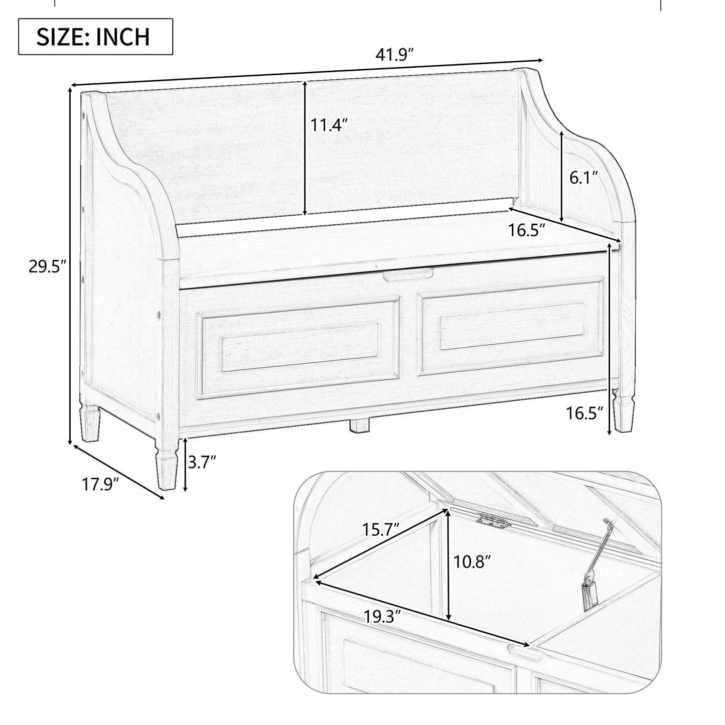 TREXM Rustic Style Solid wood Entryway Multifunctional Storage Bench with Safety Hinge (Gray Wash+ Beige)