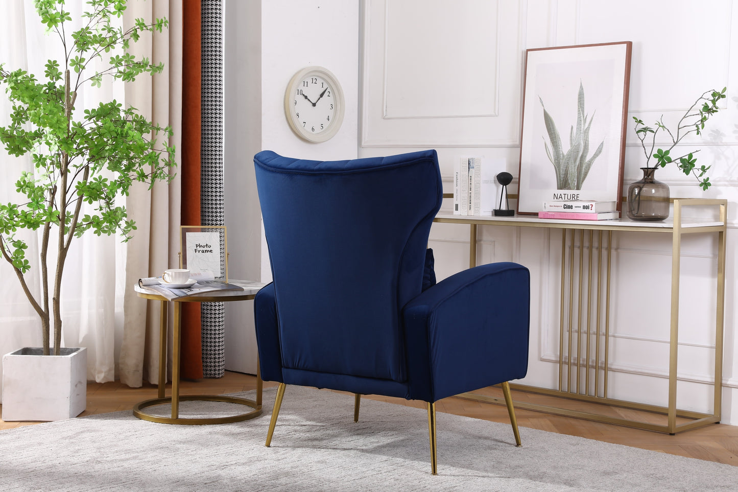 FONDHOME Velvet Accent Chair, Modern Living Room Armchair Comfy Upholstered Single Sofa Chair for Bedroom Dorms Reading Reception Room with Gold Legs & Small Pillow, Royal Blue