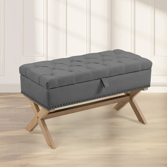 35 Inch Storage Ottoman, Button-Tufted Ottoman Linen Storage Bench, Ottoman with Storage