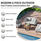 TOPMAX Luxury Modern 4-Piece Outdoor Iron Frame Conversation Set, Patio Chat Set with Acacia Wood Round Coffee Table for Backyard, Deck, Poolside, Indoor Use, Loveseat+Arm Chairs, Gray