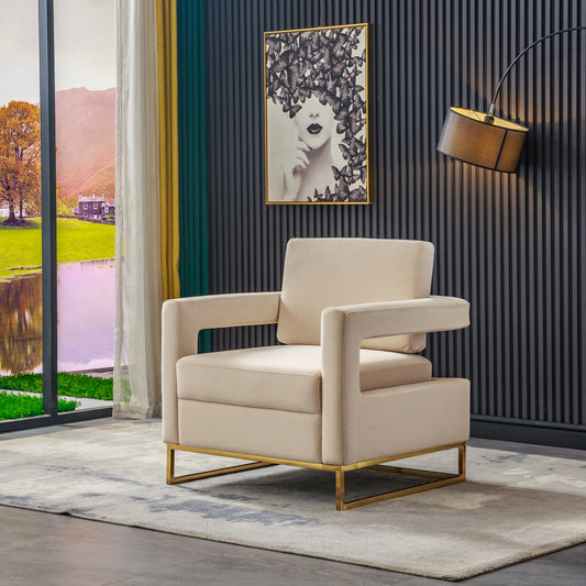 Modern Velvet Accent Chair, Elegant Armchair with Stainless Steel Base