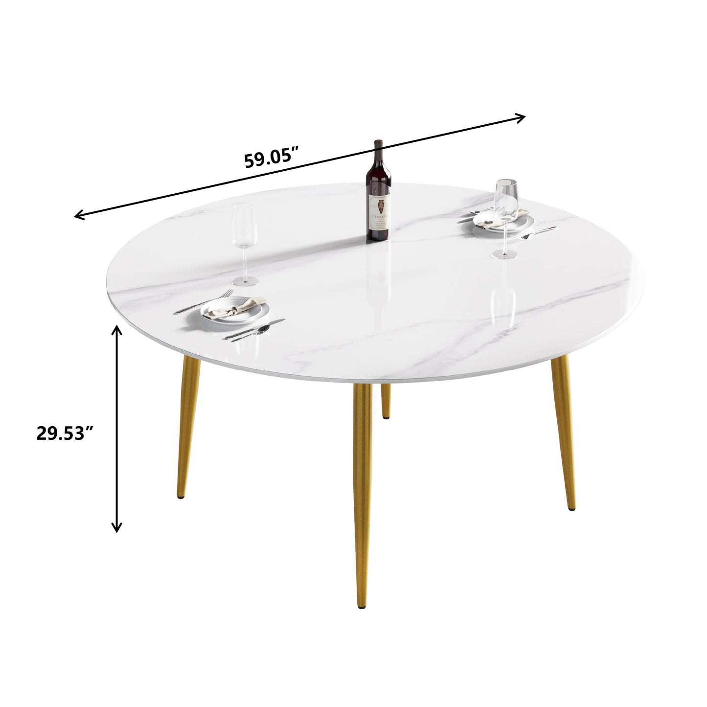 59.05"Modern man-made stone round golden metal dining table-position for 6 people