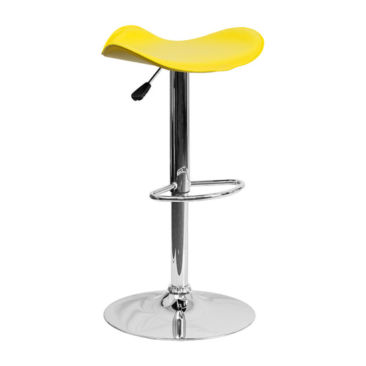 Contemporary Yellow Vinyl Adjustable Height Bar Stool With Chrome Base