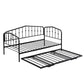 Twin Size Stylish Metal Daybed with Twin Size Adjustable Trundle, Portable Folding Trundle, Black