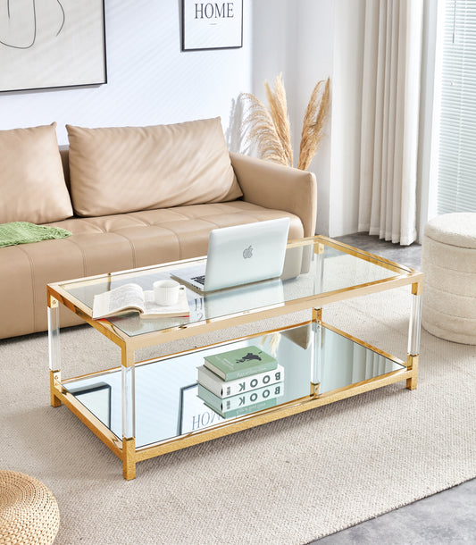 Gold Stainless Steel Coffee Table With acrylic Frame and Clear Glass Top  CS-1195