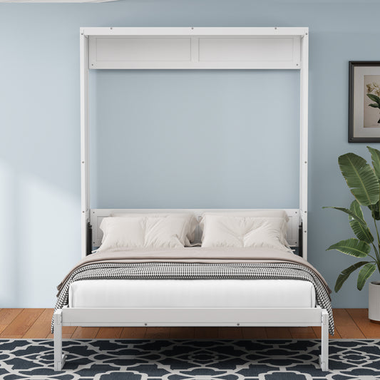 Queen Size Murphy Bed, 68-inch Cabinet Bed Folding Wall Bed with Desk Combo Perfect for Guest Room,Study, Office,White(old sku:BS311491AAC)