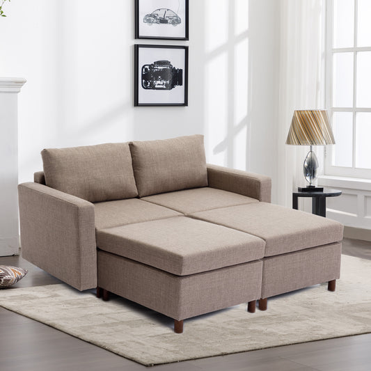 2 Seat Module Sectional Sofa Couch With 2 Ottoman for living room,Seat Cushion and Back Cushion Non-Removable and Non-Washable,Brown