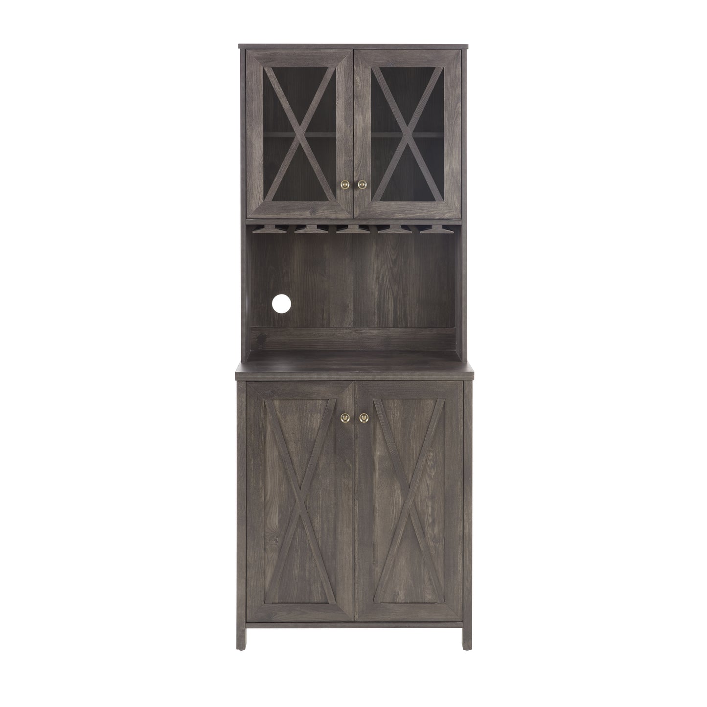 Farmhouse Bar Cabinet for Liquor and Glasses, Dining Room Kitchen Cabinet with Wine Rack, Sideboards Buffets Bar Cabinet L26.89''*W15.87''*H67.3'' Charcoal Grey