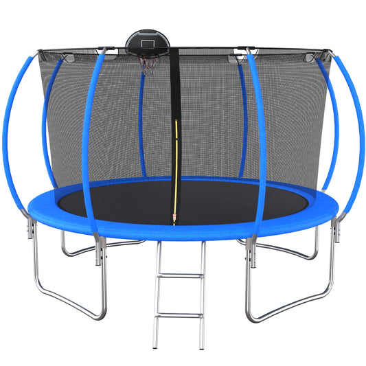 12 FT TRAMPOLINE PUMPKIN-STYLE SAFETY NET WITH BASKETBALL HOOP