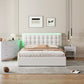 3-Pieces Bedroom Sets Queen Size Tufted Upholstered  PU Platform Bed with Nightstand and Storage Dresser, White