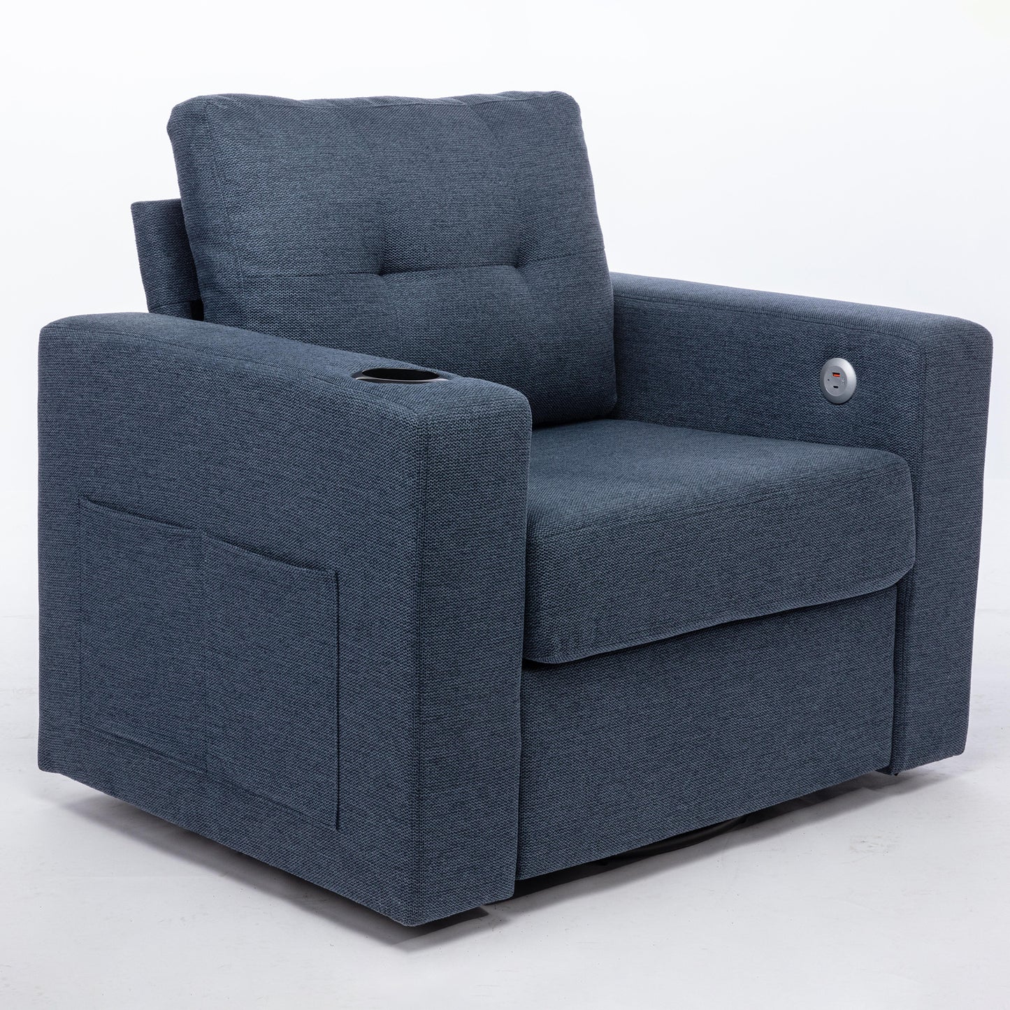 Modern Swivel Sofa, Ergonomic Casual 90 Degree Swivel Single Sofa Seat with Drink Holder Living Room Chair ,Soft Egyptian Velvet Sofa Chair (Blue)