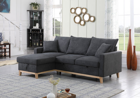 Colton 84.25" Dark Gray Woven Reversible Sleeper Sectional Sofa with Storage Chaise