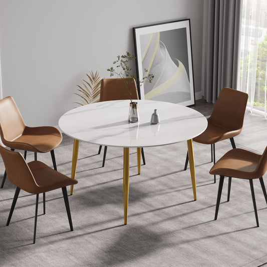 53.15"Modern man-made stone round golden metal dining table-position for 6 people