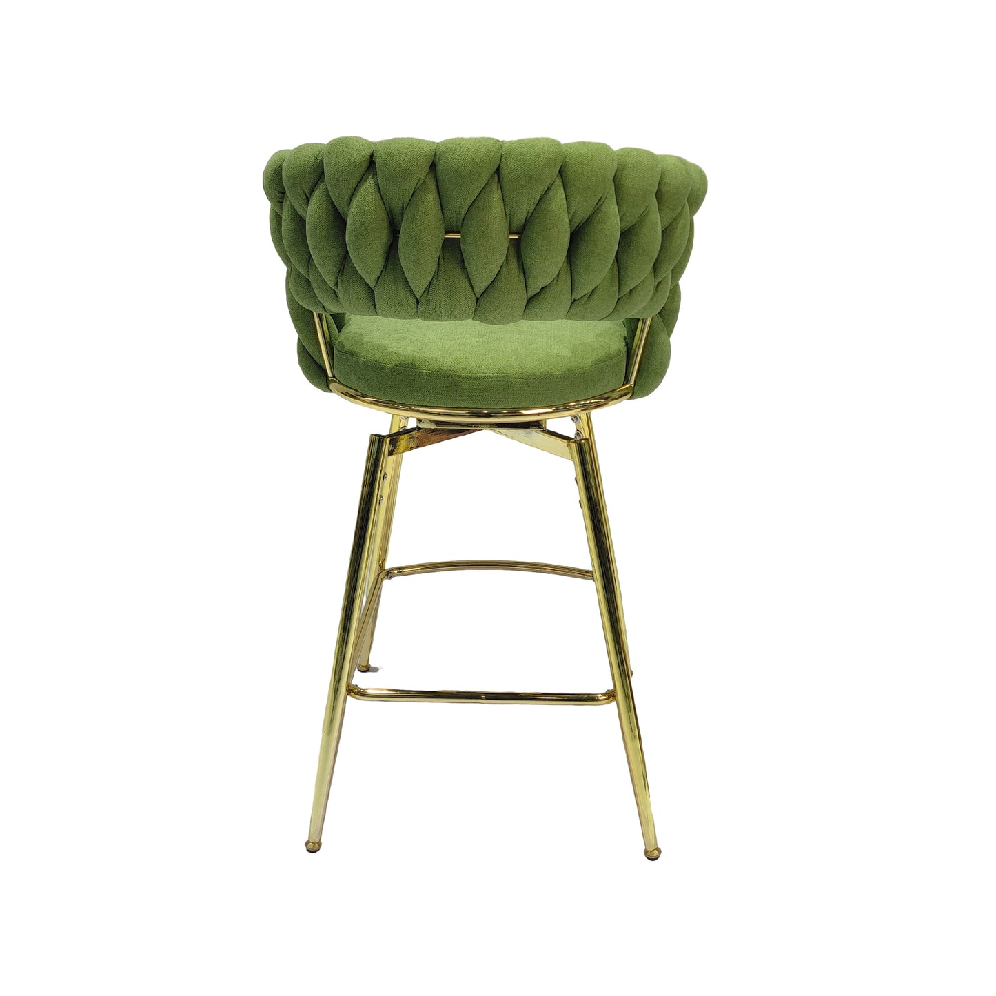 Bar Chair Linen Woven Bar Stool Set of 4,Golden legs Barstools No Adjustable Kitchen Island Chairs,360 Swivel Bar Stools Upholstered Bar Chair Counter Stool Arm Chairs with Back Footrest, (Green)