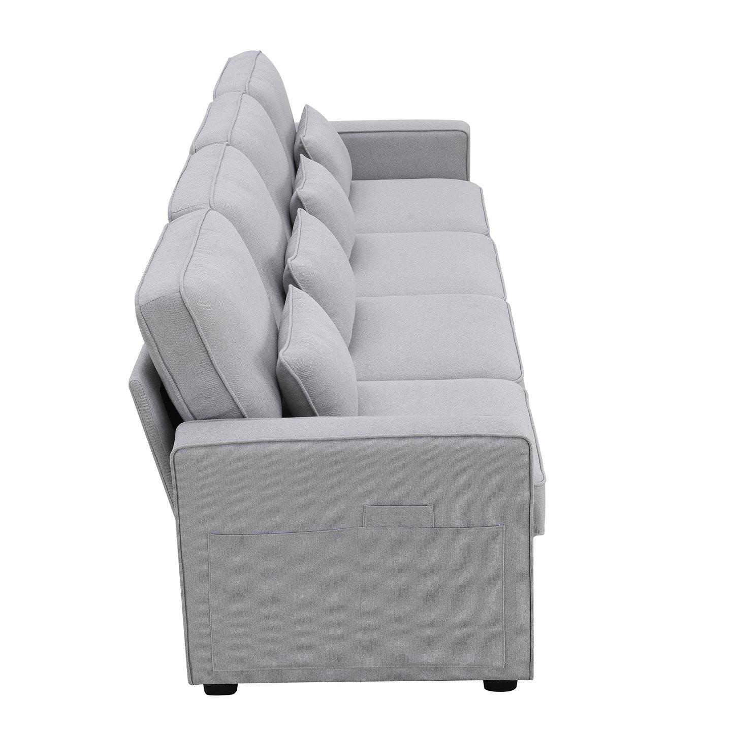 [VIDEO provided] [New] 104" 4-Seater Modern Linen Fabric Sofa with Armrest Pockets and 4 Pillows,Minimalist Style Couch for Living Room, Apartment, Office,3 Colors