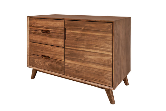 31.5 H x 17.7 W x 42.5 D Walnut Mid-Century Modern 2-Section Sideboard, Solid Wood Legs with Walnut Stain
