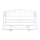 Twin Size Stylish Metal Daybed with Twin Size Adjustable Trundle, Portable Folding Trundle, White