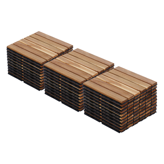 30 PCS Interlocking Deck Tiles Striped Pattern, 12" x 12" Square Yellow Acacia Hardwood Outdoor Flooring for Patio, Bancony, Pool Side,...