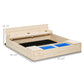 Kids Wooden Sandbox w/ Two Plastic Boxes Foldable Bench Seat Waterproof Cover Bottom Liner Storage Space